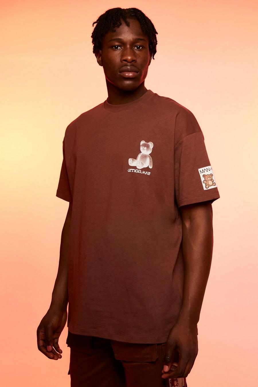 Chocolate marron Oversized Teddy Graphic T-shirt