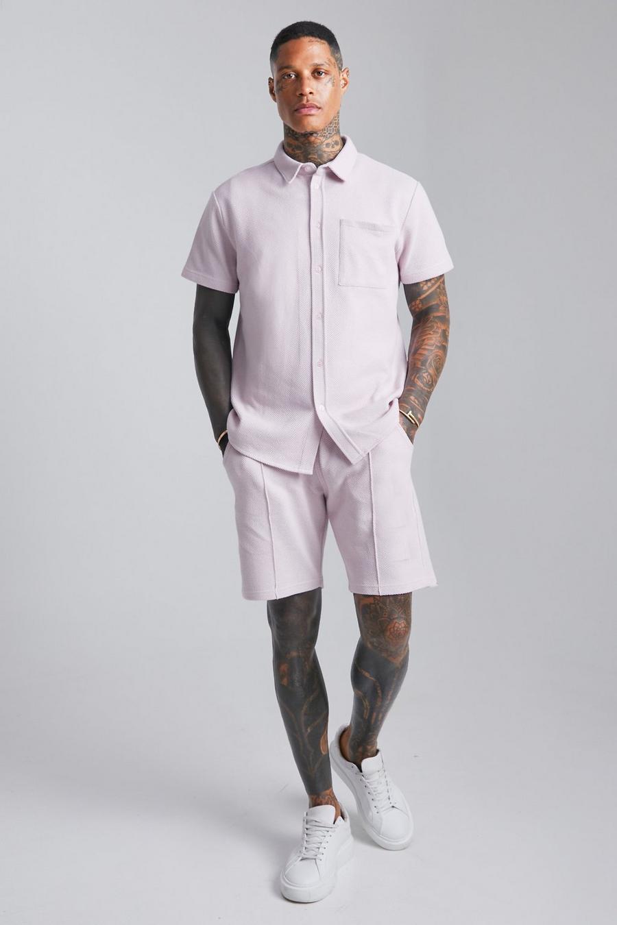 Dusty pink Pique Short Sleeve Shirt And Short Set