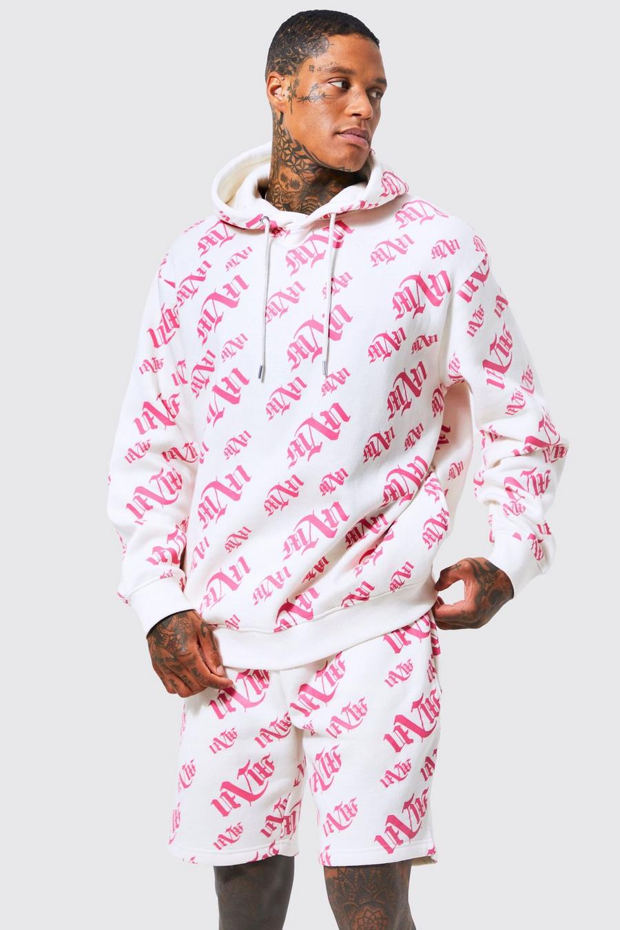 Ecru MAN Oversize mönstrad hoodie  image number 1