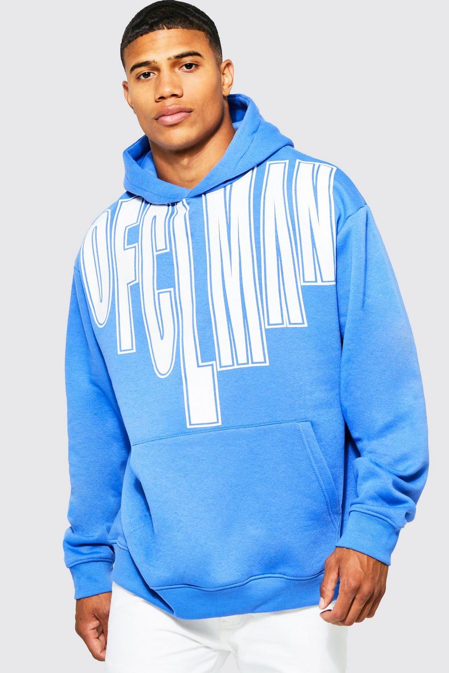 Blue Oversized Ofcl Man Print Hoodie image number 1