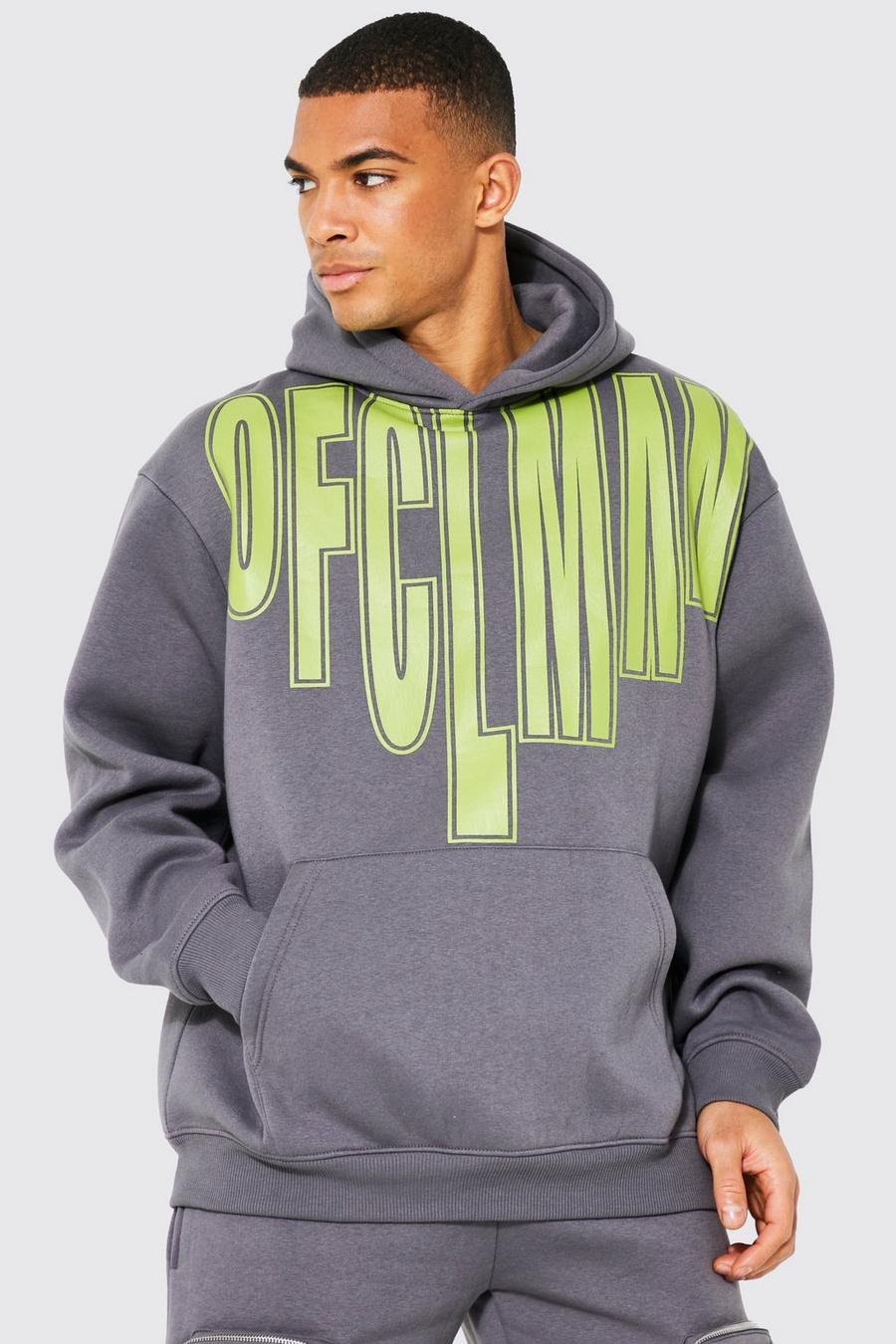 Charcoal Oversized Ofcl Man Print Hoodie image number 1