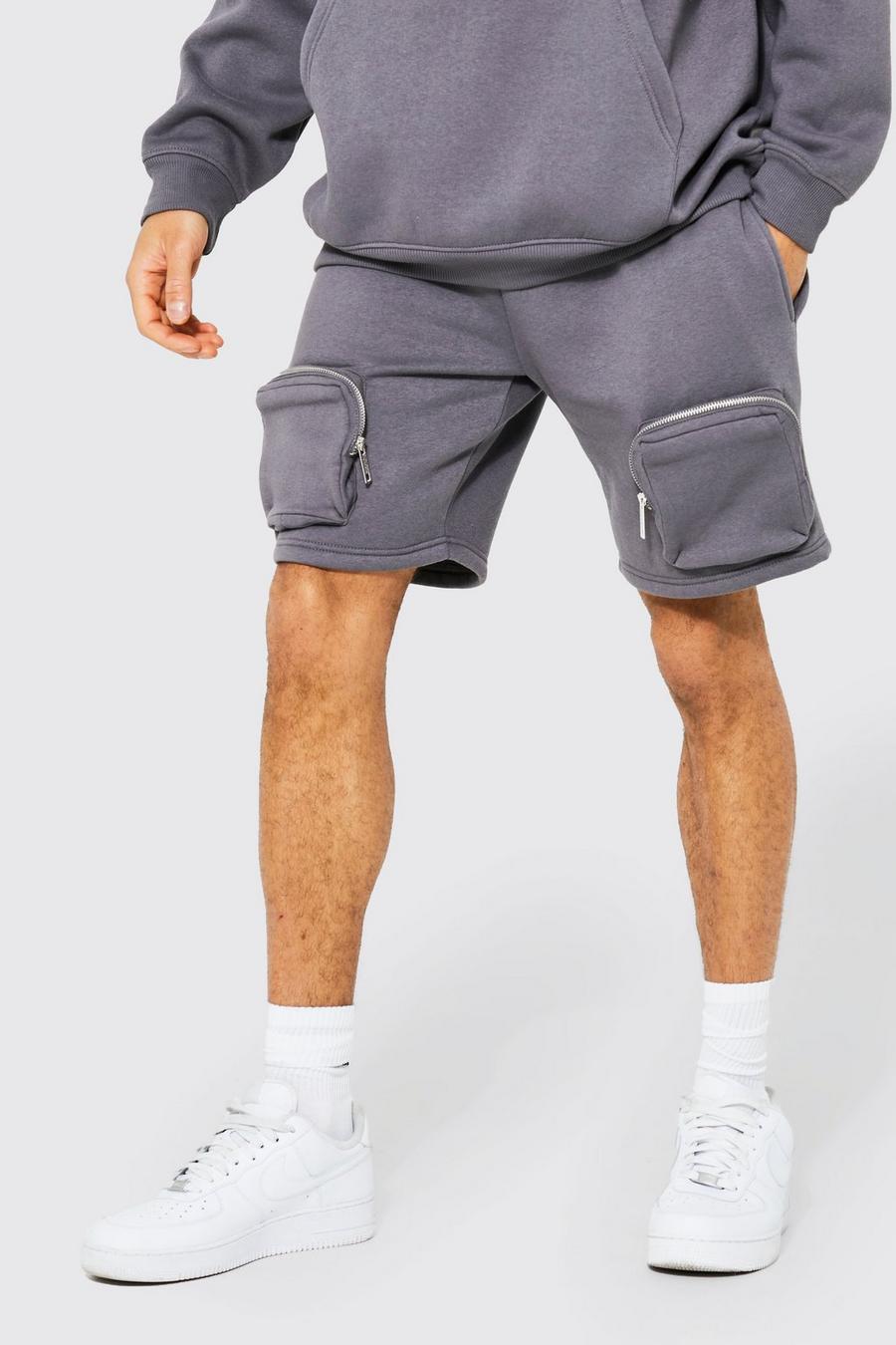 Charcoal gris Loose Fit Zip Cargo Jersey Short image number 1