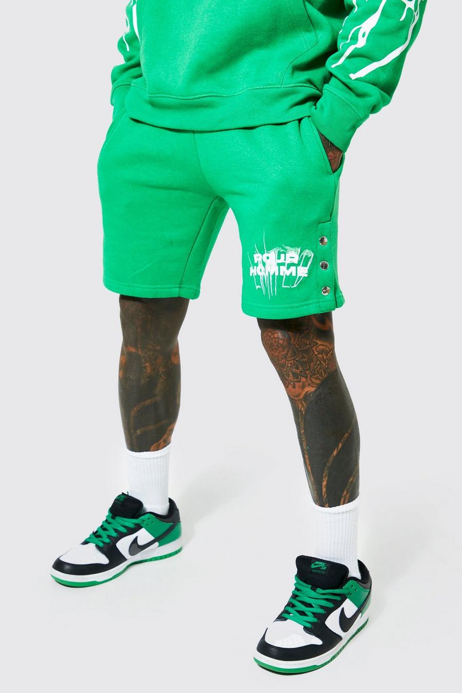 Green Loose Homme Popper Jersey Shorts image number 1
