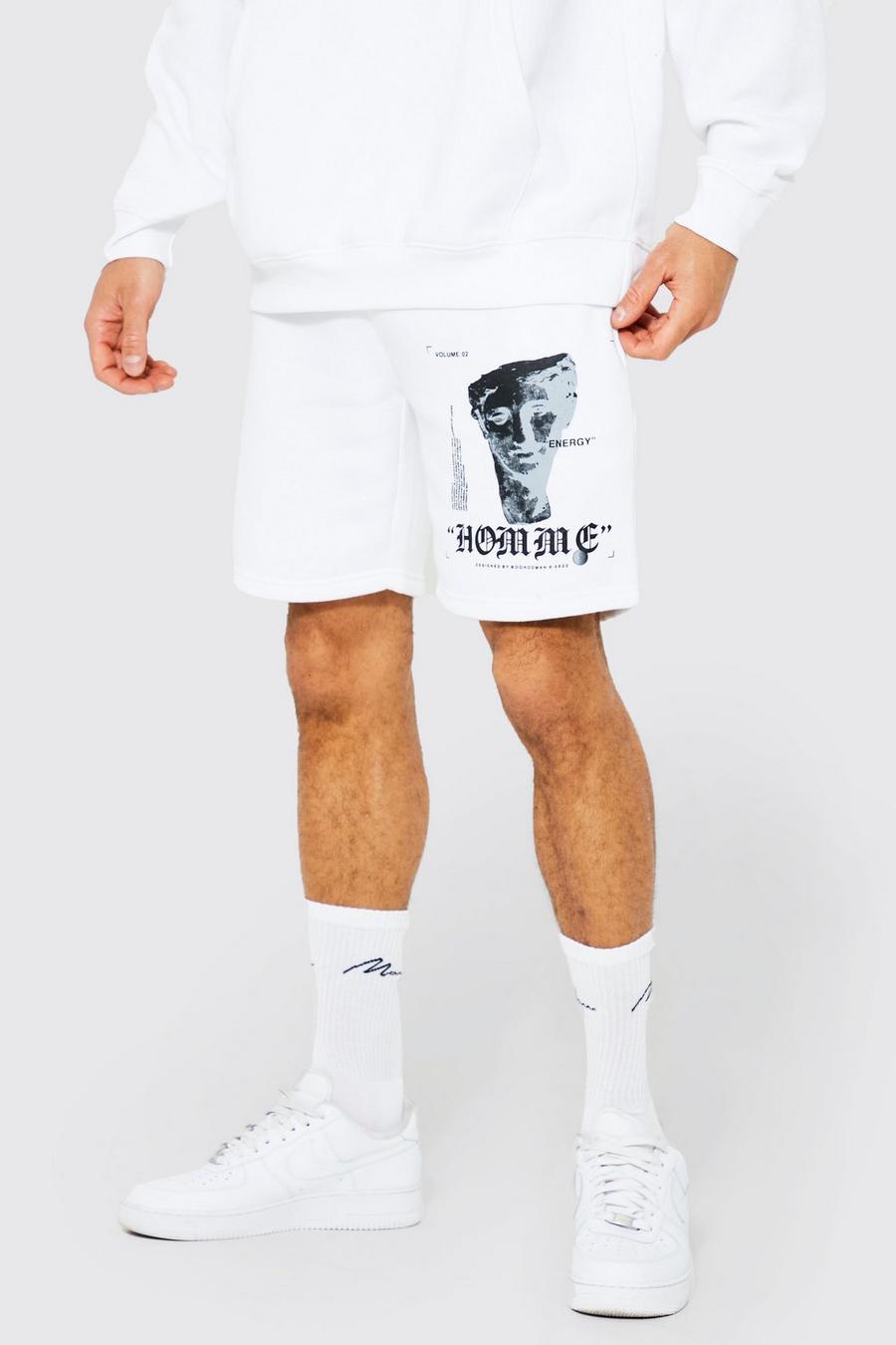 White vit Shorts i återvunnet tyg med tryck