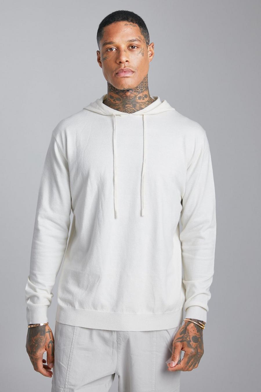 Cream Regular Fit Knitted Hoodie  image number 1