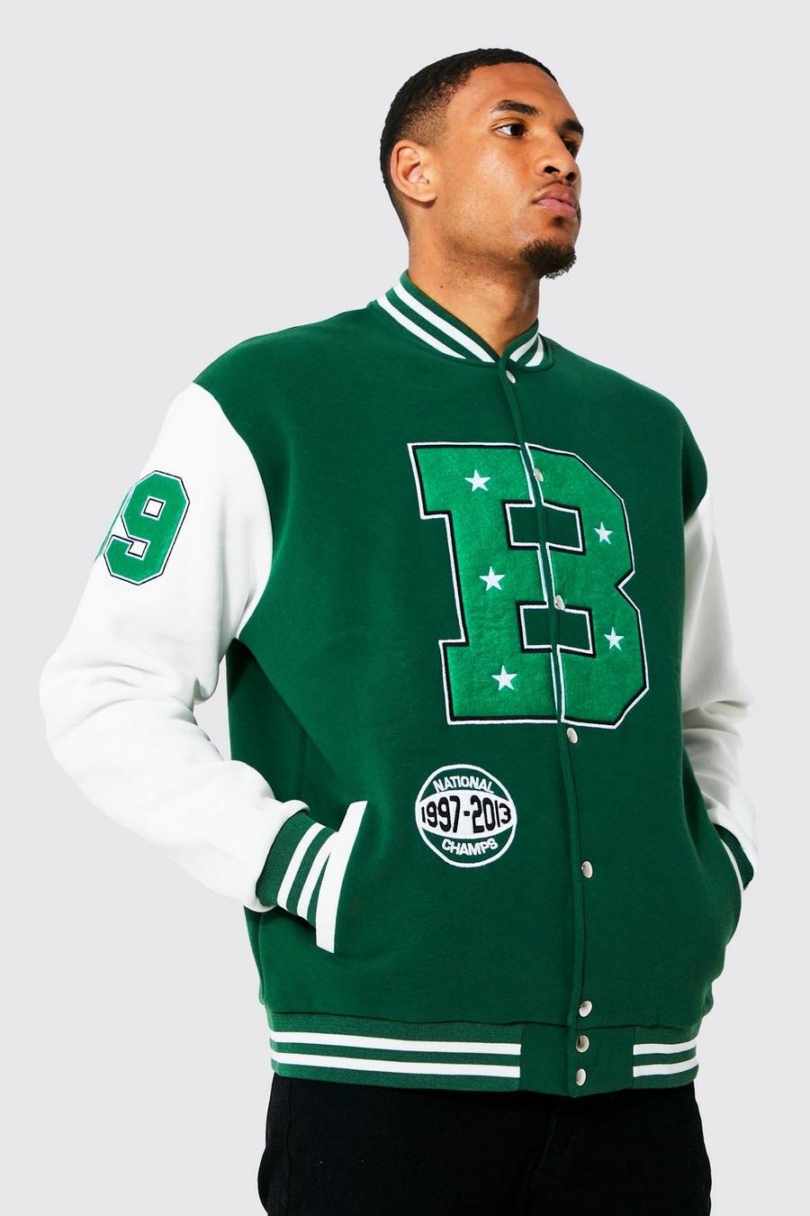 Green Tall Varsity Applique Badge Jersey Bomber image number 1