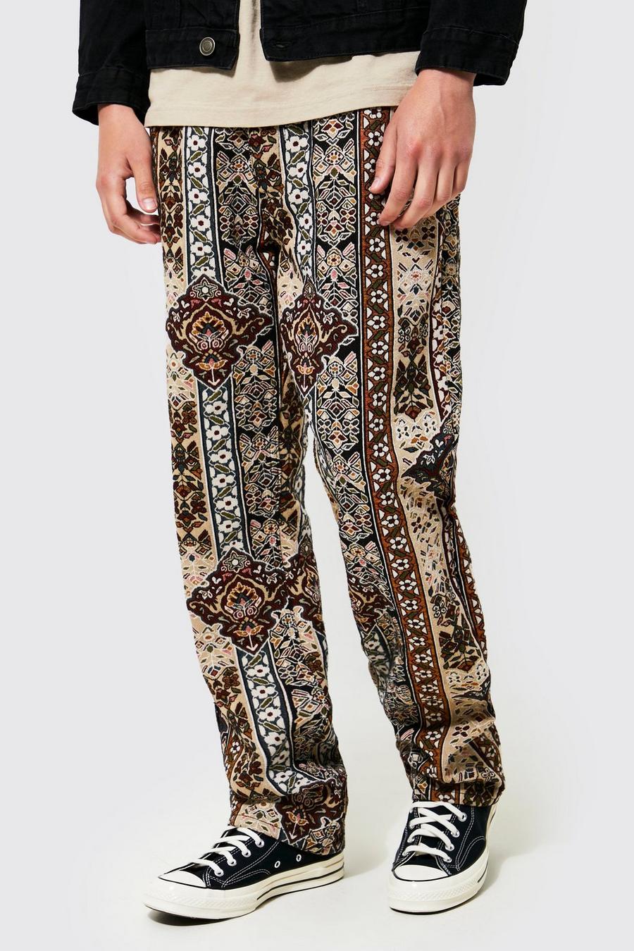 Men's Relaxed Fit Tapestry Jeans | Boohoo UK