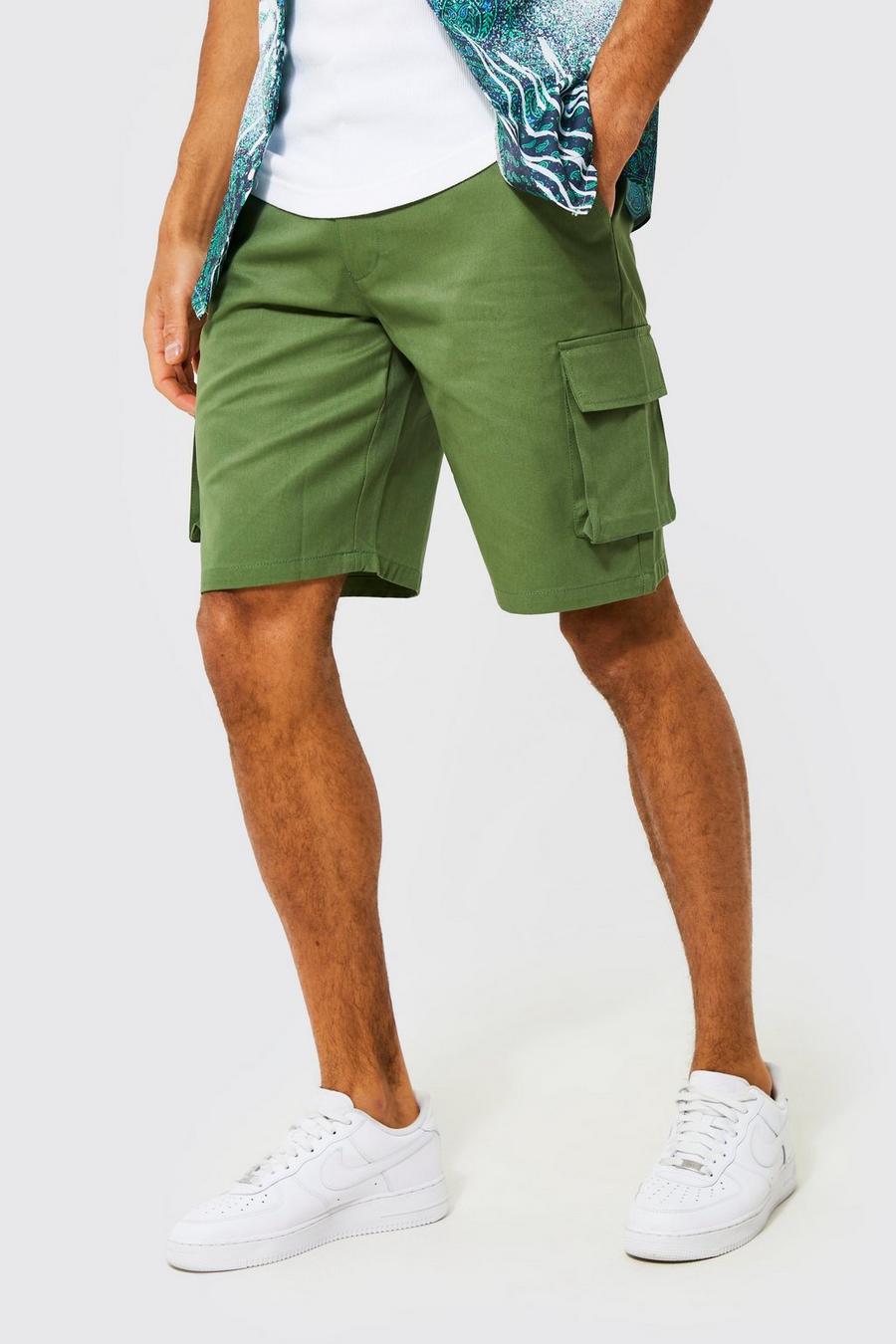 Khaki Relaxed Fit Cargo Chino Shorts image number 1