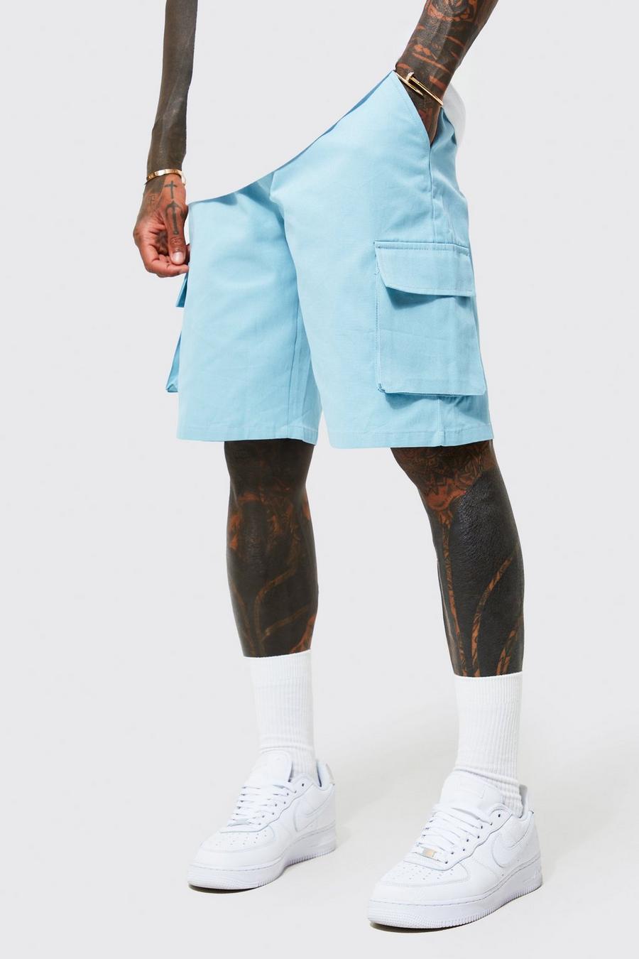 Blue Relaxed Fit Cargo Chino Shorts image number 1