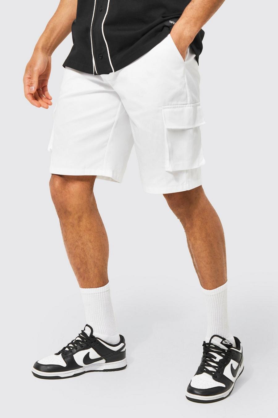 White Relaxed Fit Cargo Chino Shorts image number 1