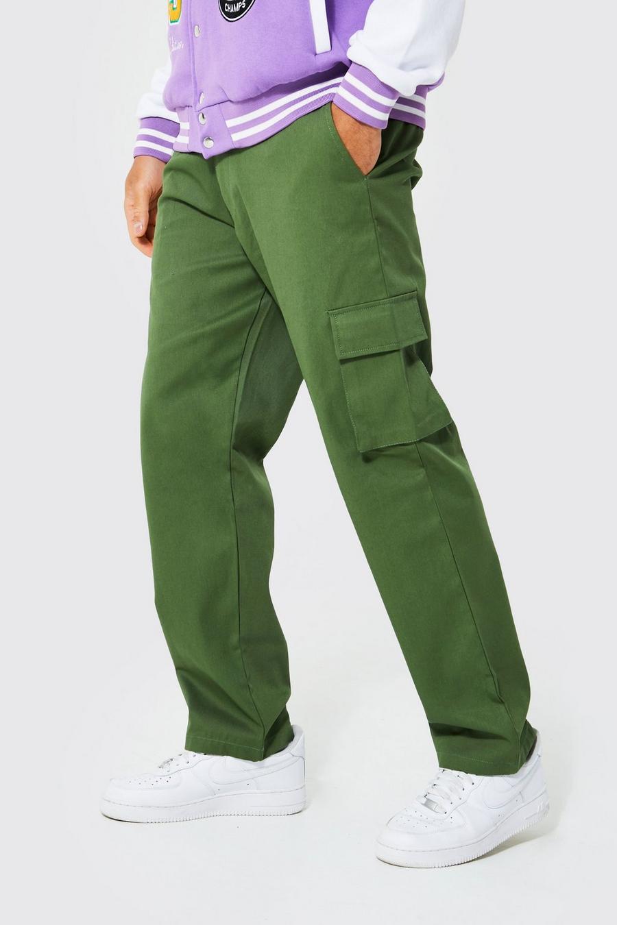 Khaki Relaxed Fit Cargo Chino Trousers image number 1