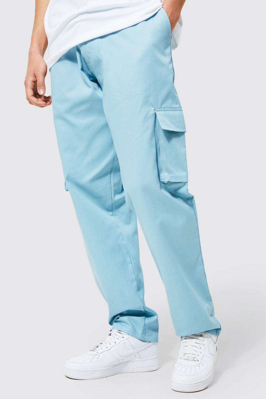Blue Relaxed Fit Cargo Chino Trousers image number 1