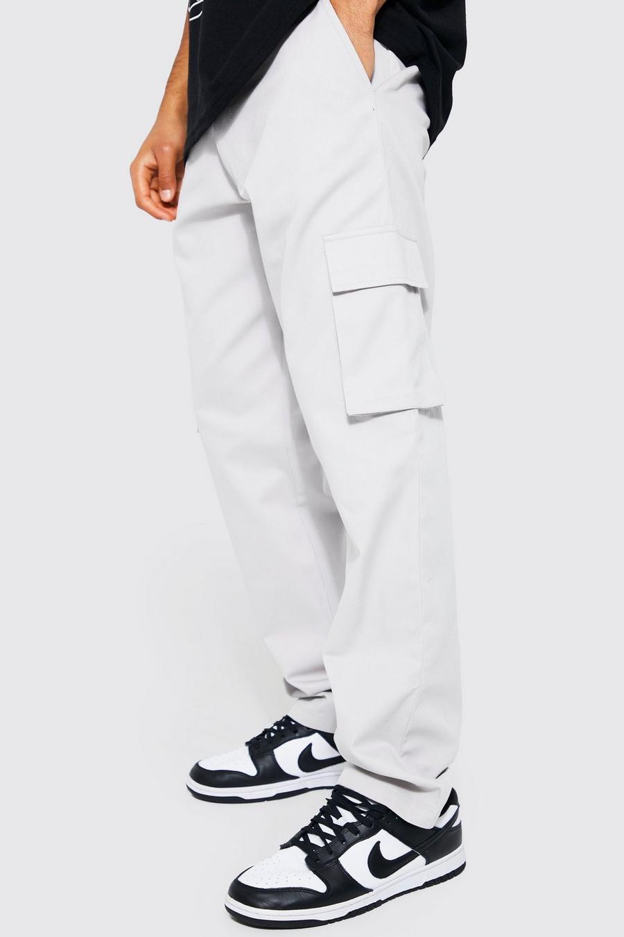 אפור gris מכנסי צ'ינו בגזרה משוחררת בסגנון דגמ"ח image number 1