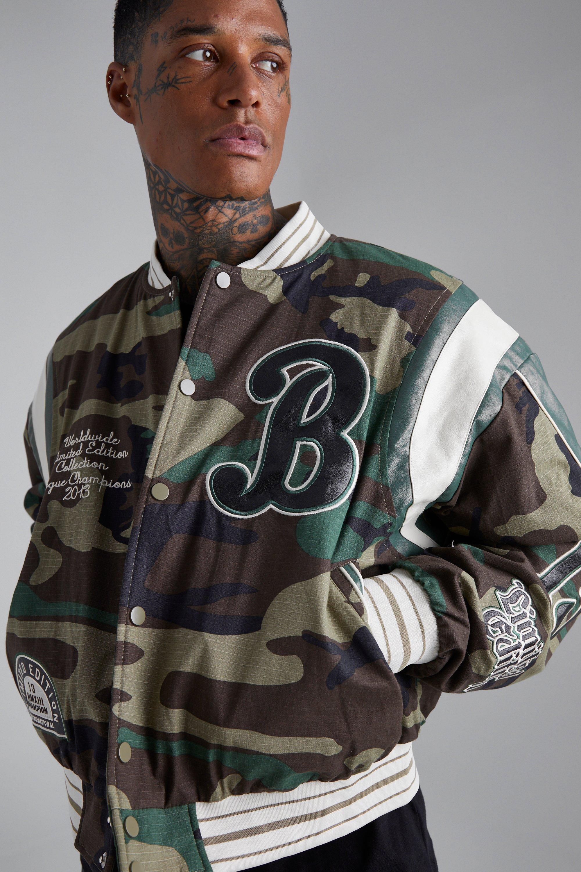 Camouflage shop varsity jacket