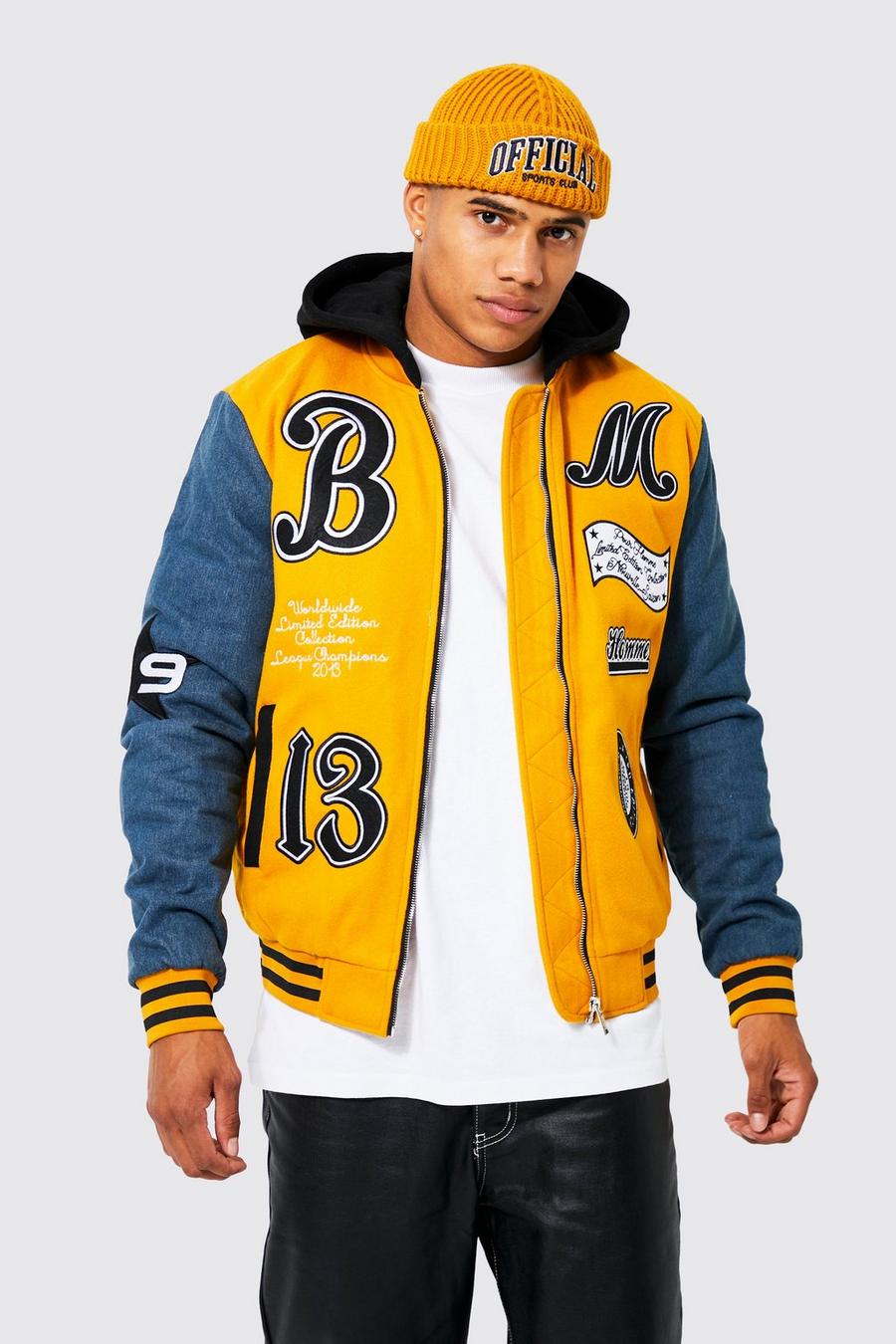 Giacca stile Varsity con maniche in denim, Yellow image number 1