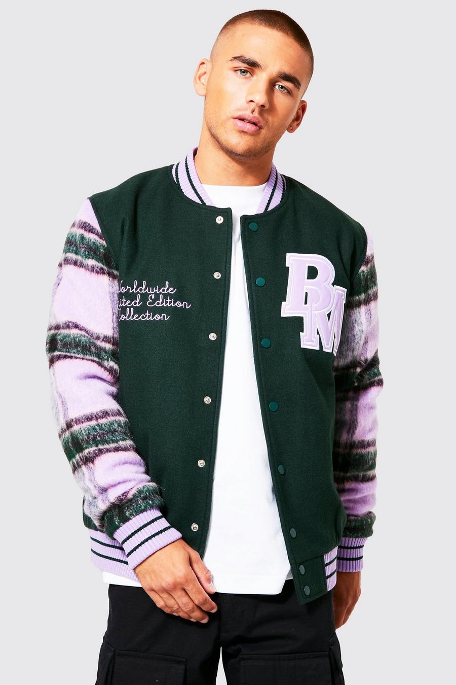 Forest Bm Check Sleeve Varsity Jacket image number 1