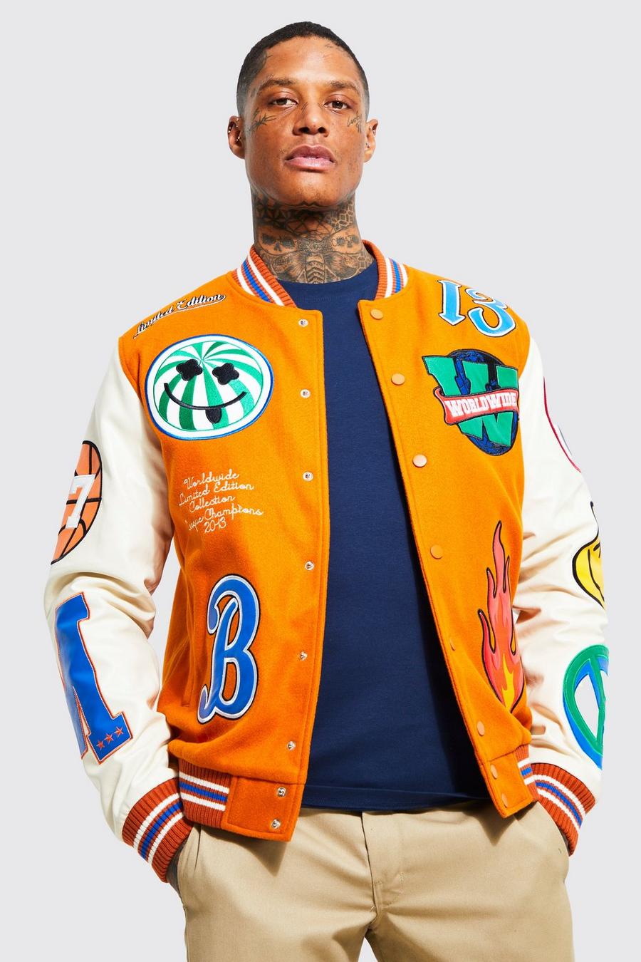 Giacca stile Varsity Limited Edition con volto, Orange image number 1
