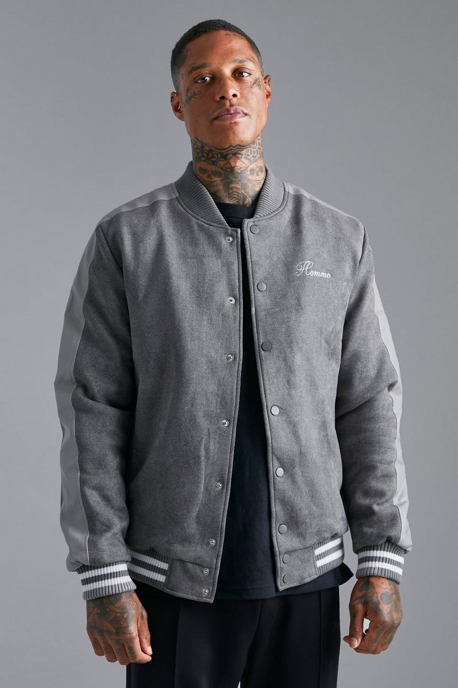 Grey marl Suede Bomber With Chunky Rib And Branding image number 1