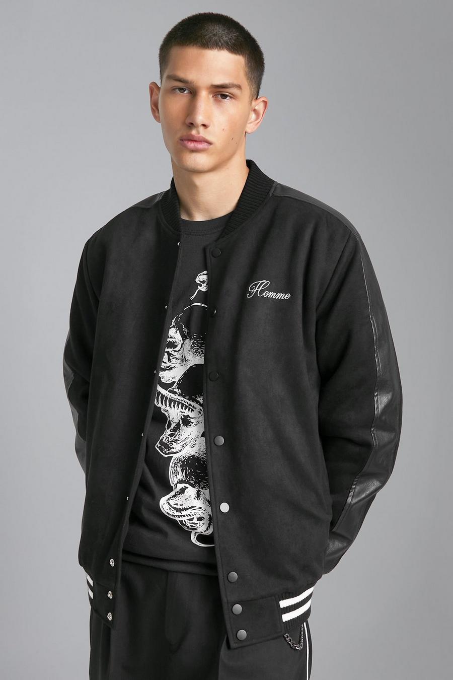 Black Suede Bomber With Chunky Rib And Branding image number 1