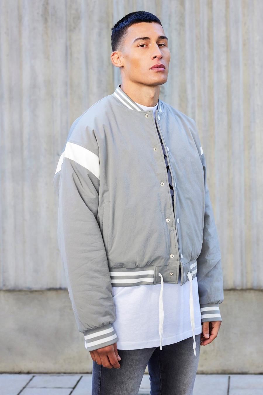 Grey Washed Nylon Bomber With Contrast Trims image number 1