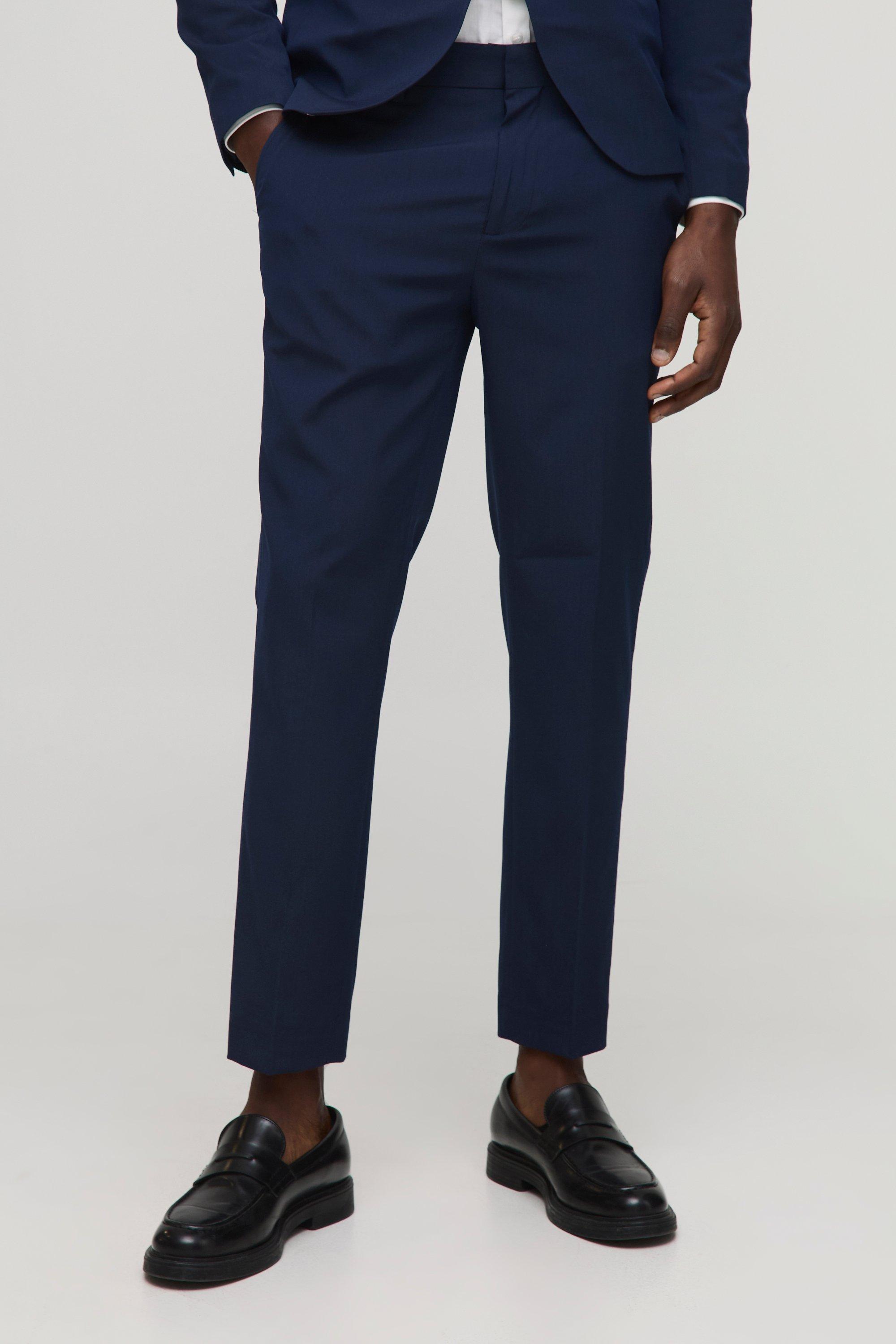 Navy Skinny Cropped Suit Trousers