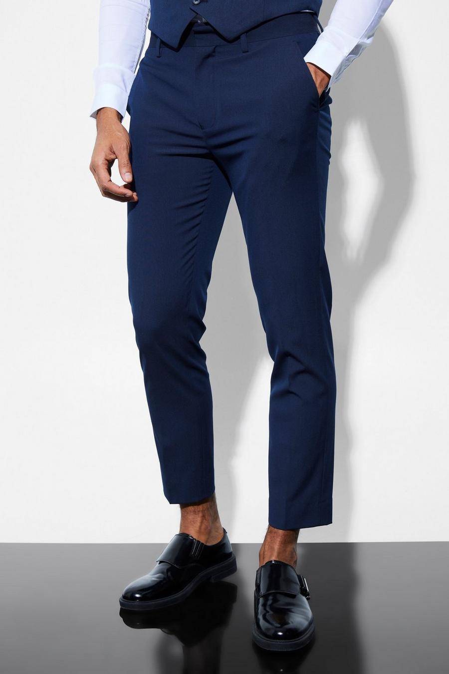 Navy marinblå Skinny Cropped Suit Trousers image number 1