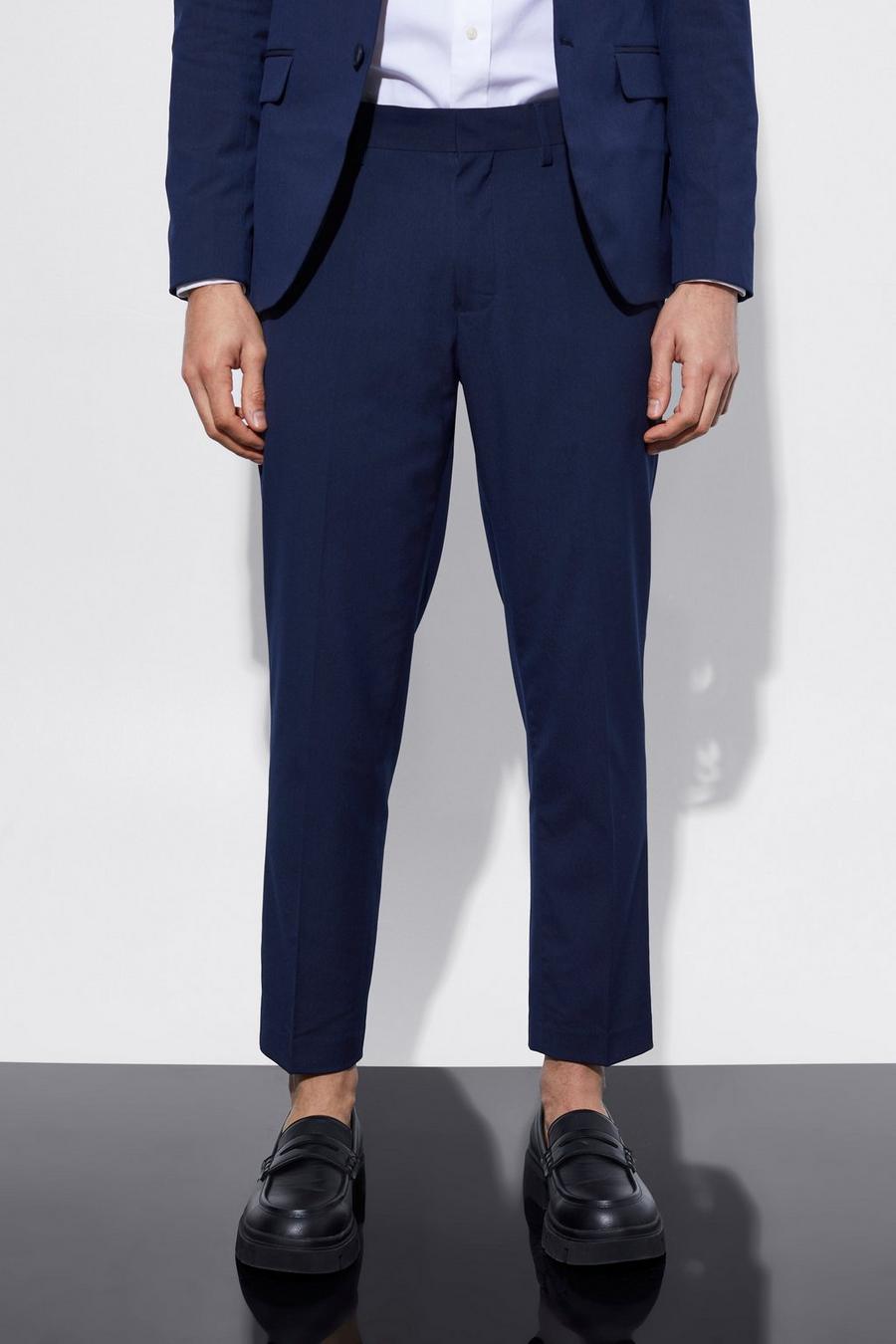 Navy Slim Cropped Suit Trousers image number 1