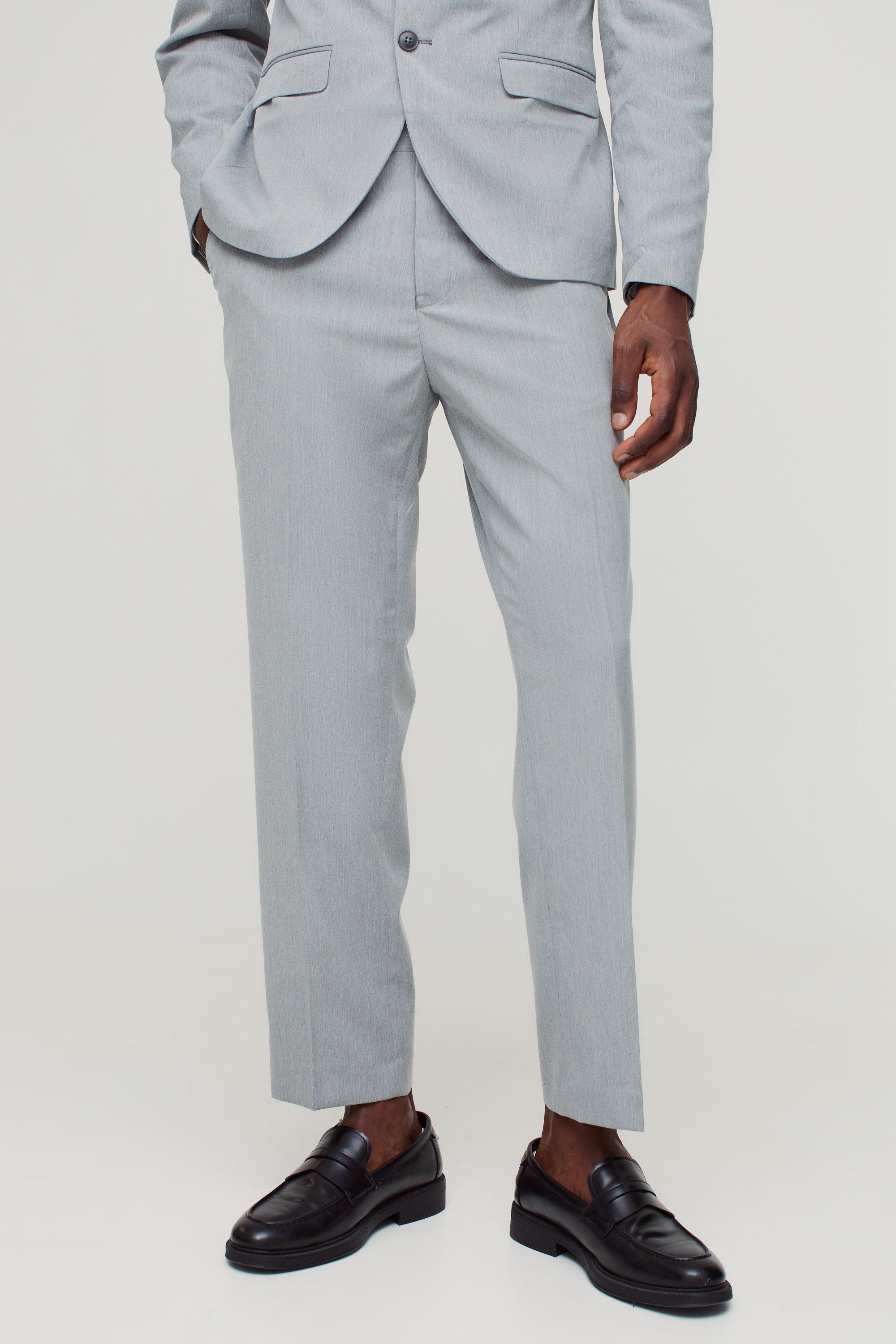 Grey Slim Cropped Suit Trousers