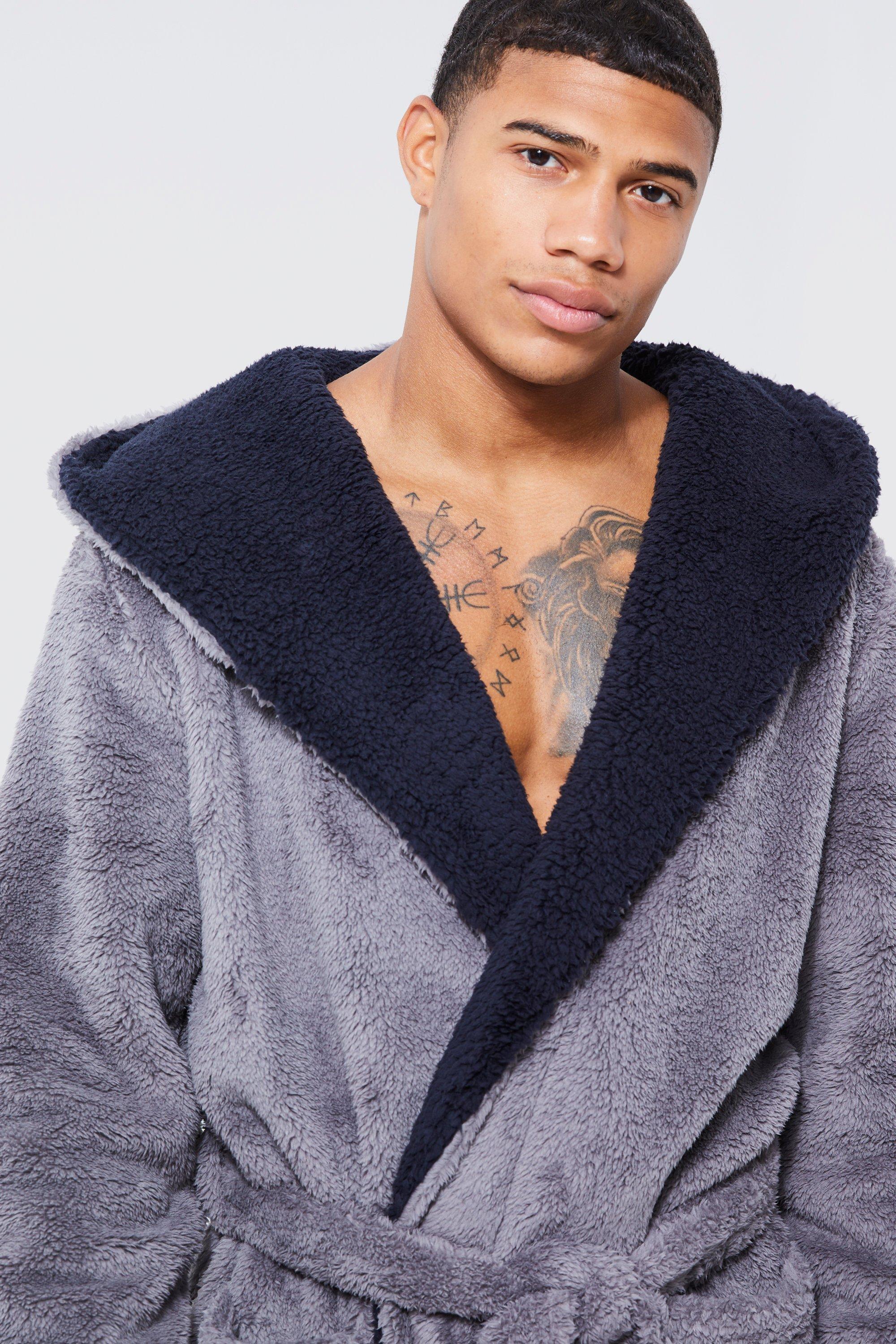 Mens grey hooded online dressing gown