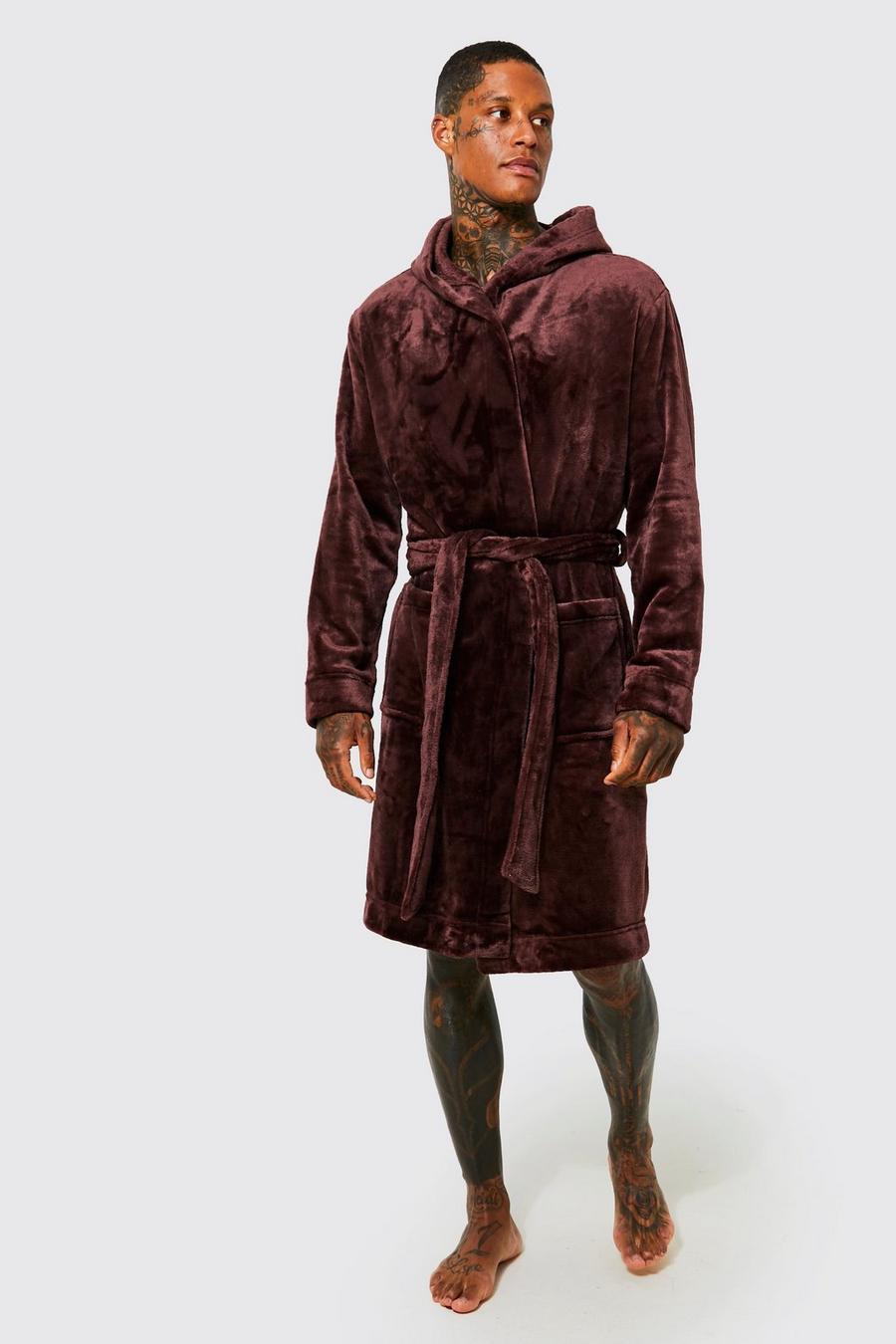 Chocolate Hooded Dressing Gown image number 1