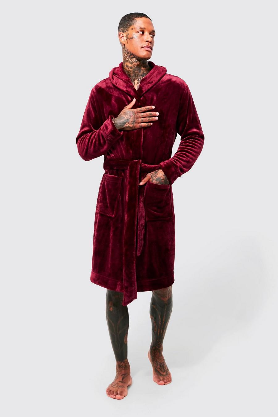 Burgundy Hooded Dressing Gown image number 1