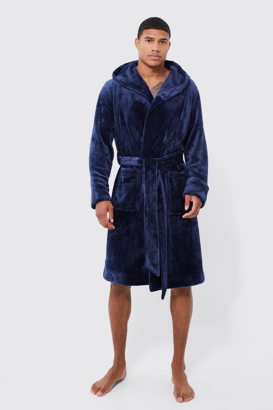 Navy Hooded Dressing Gown image number 1