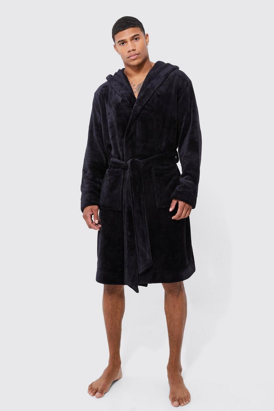 Black Hooded Dressing Gown