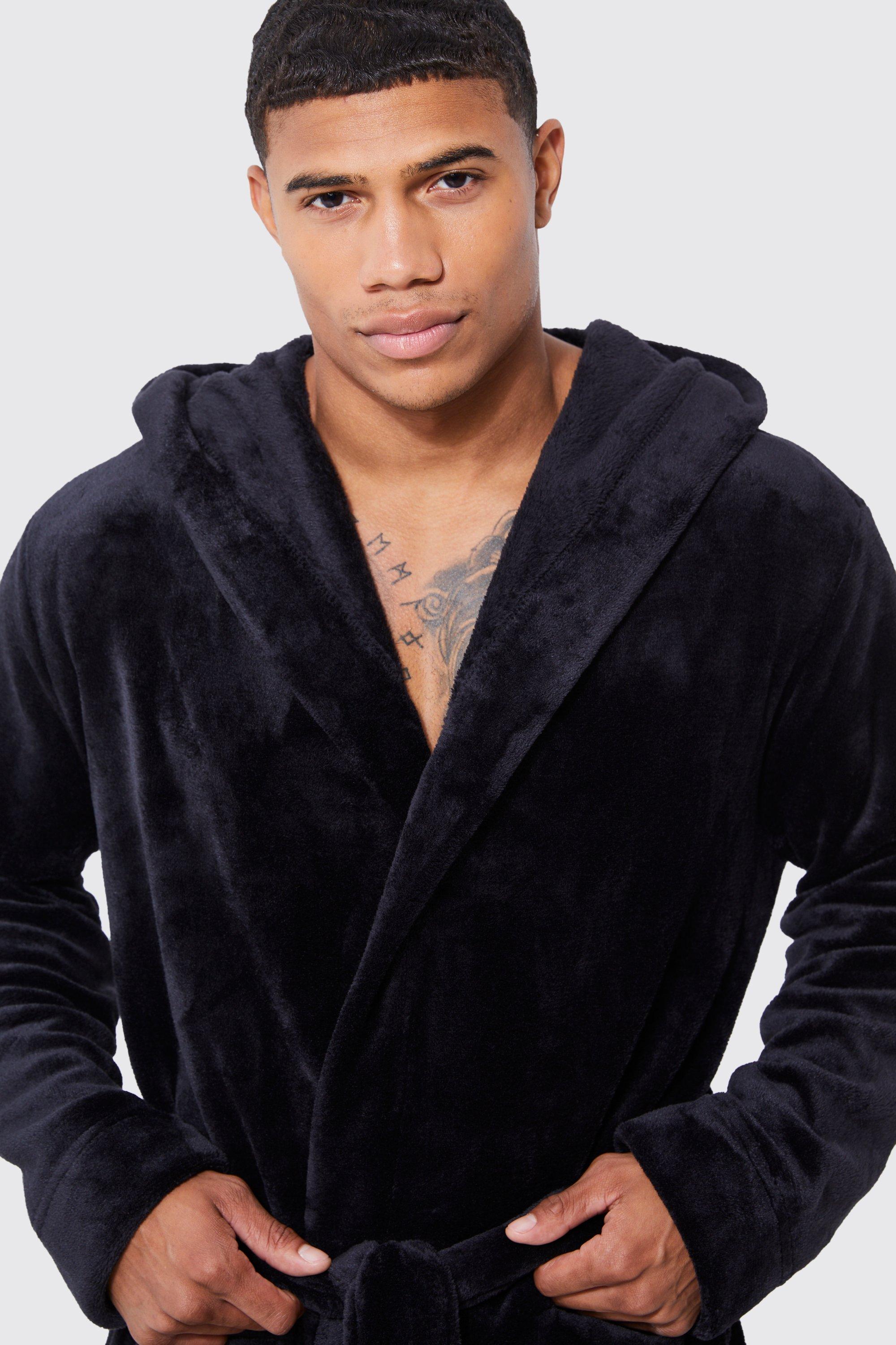 Men s Hooded Dressing Gown Boohoo UK