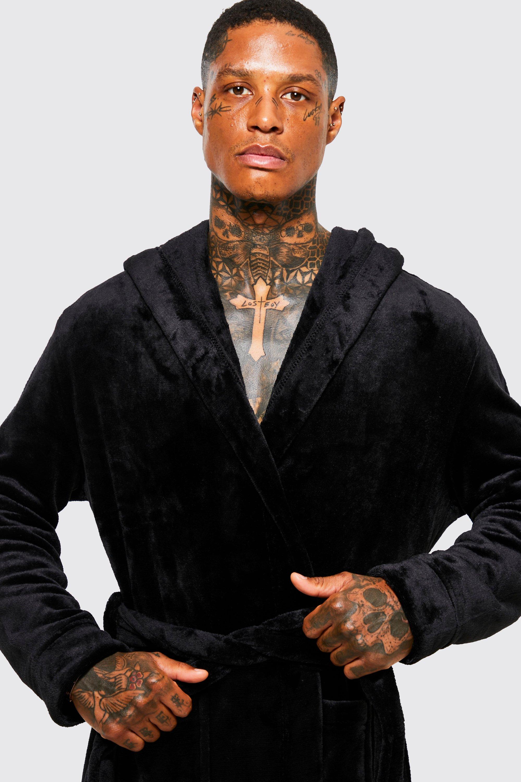 Black dressing gown 2024 with hood mens