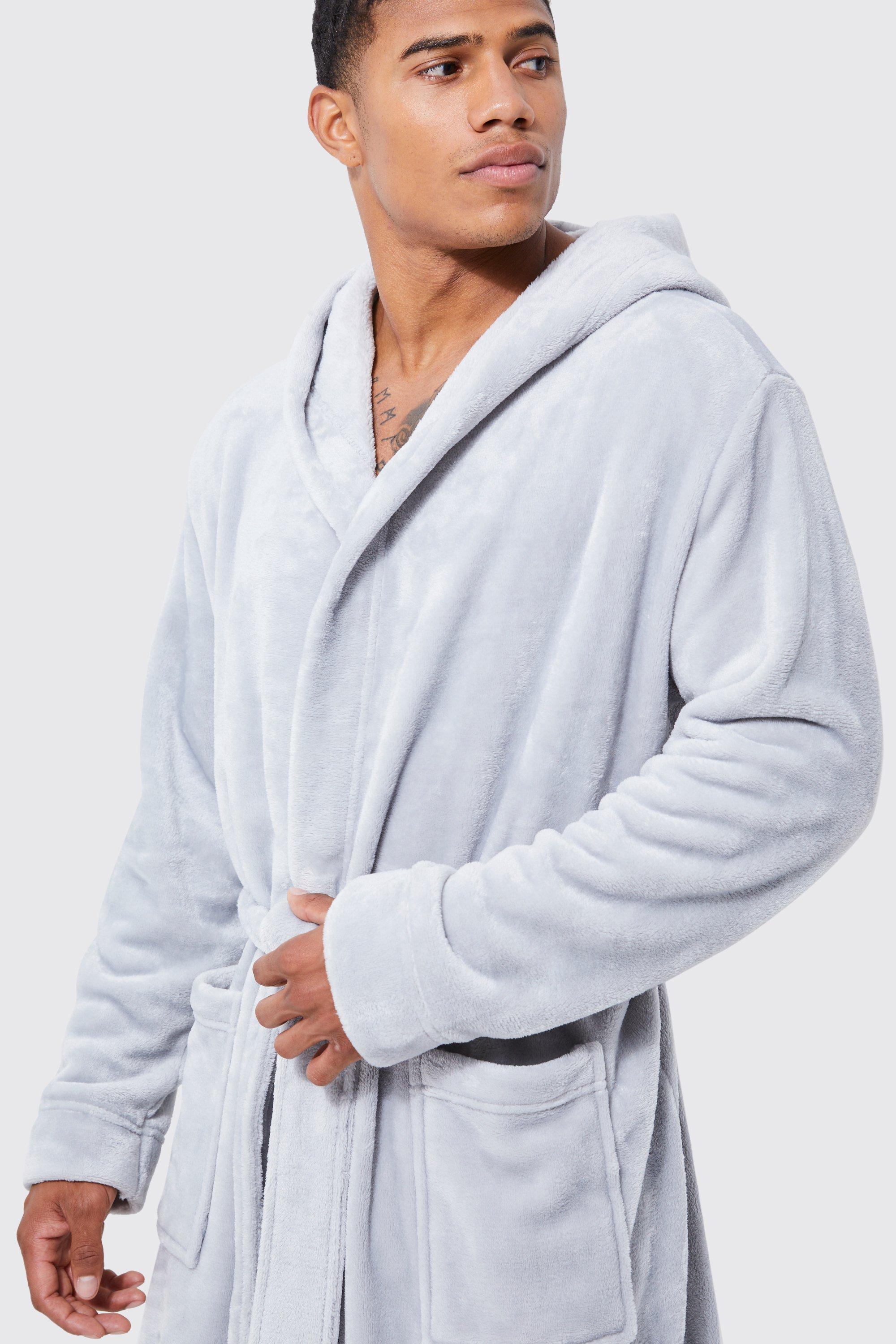 Men s Hooded Dressing Gown Boohoo UK