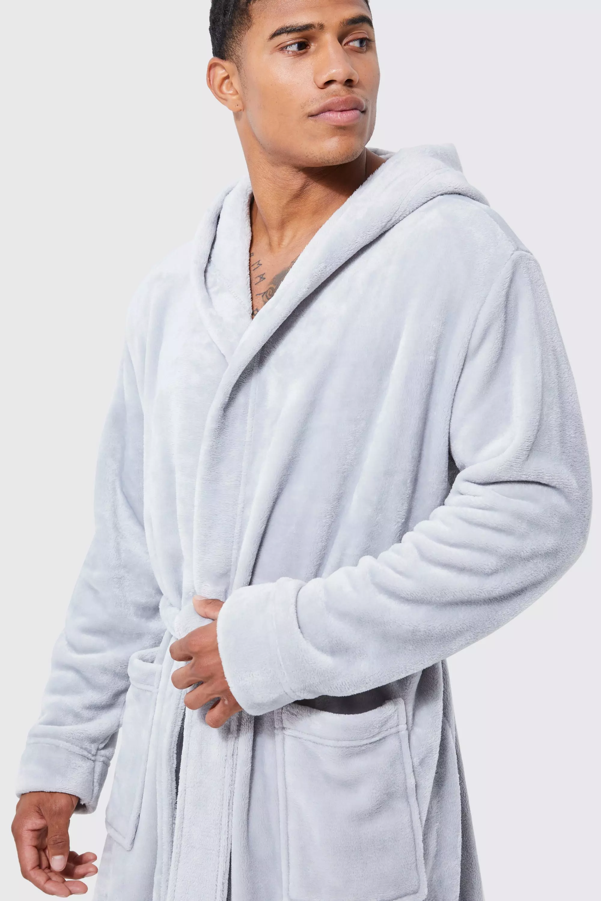 Grey fluffy discount hooded dressing gown