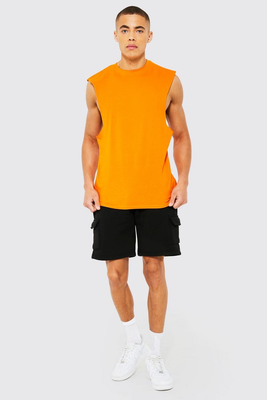 T-shirt sans manches basique à emmanchures larges, Orange image number 1