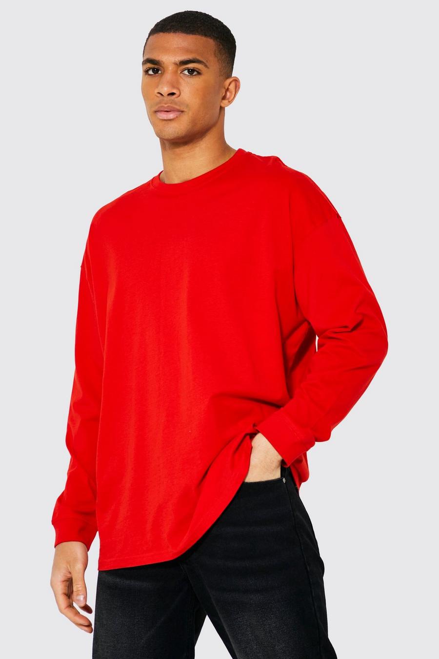 Red Long Sleeve Oversized T-shirt image number 1