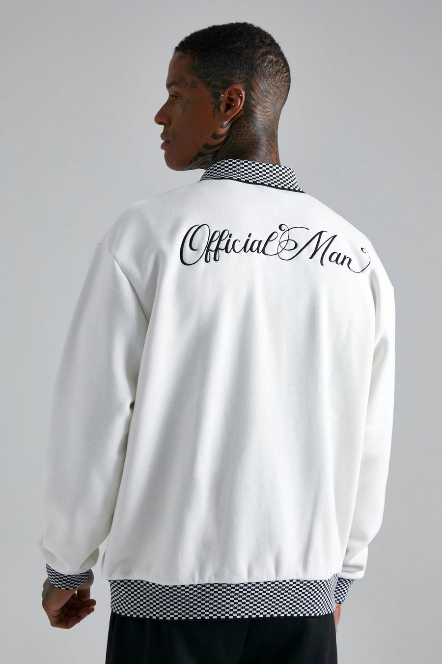 Ecru white Oversized Official Checkerboard Jersey Jacket image number 1
