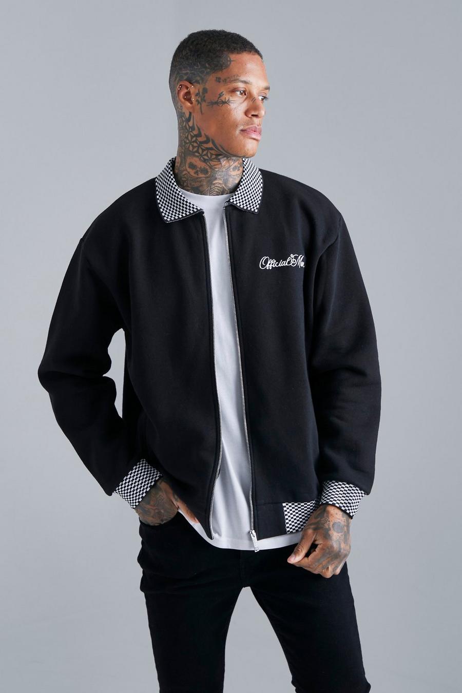 Black Oversized Official Checkerboard Jersey Jacket image number 1