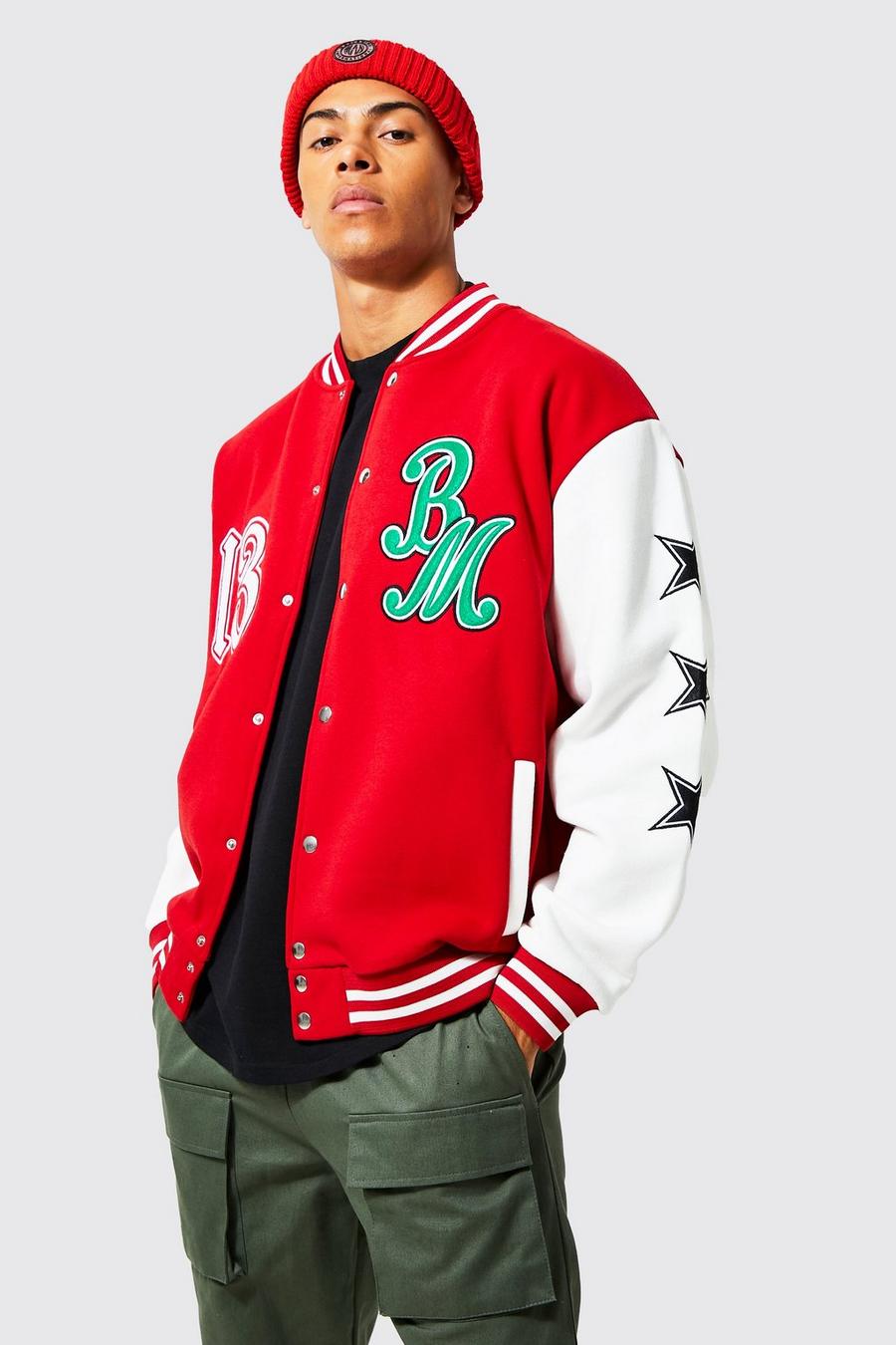 Giacca Homme stile Varsity in jersey, Red rojo image number 1