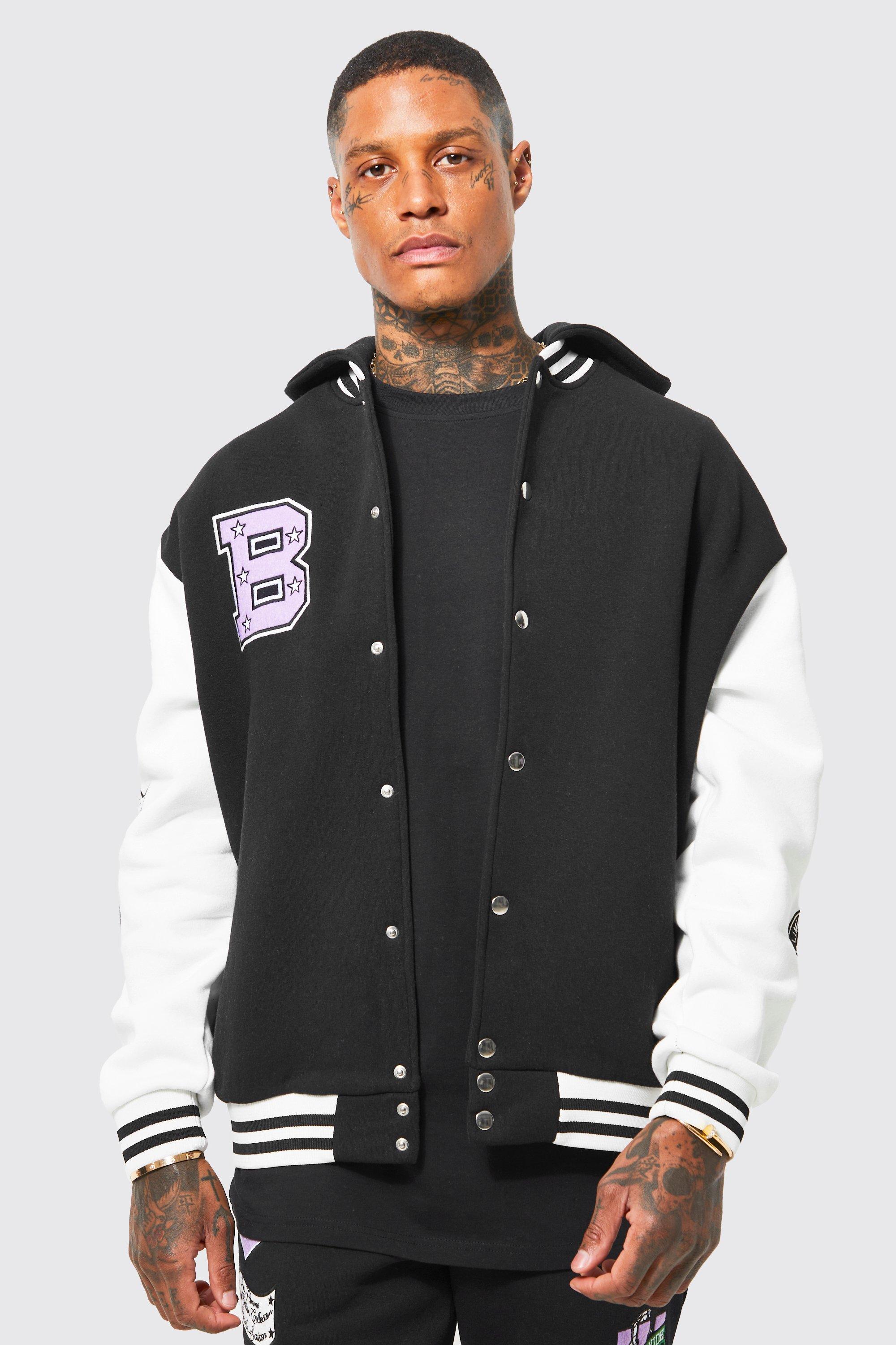 Men's hooded varsity jacket best sale