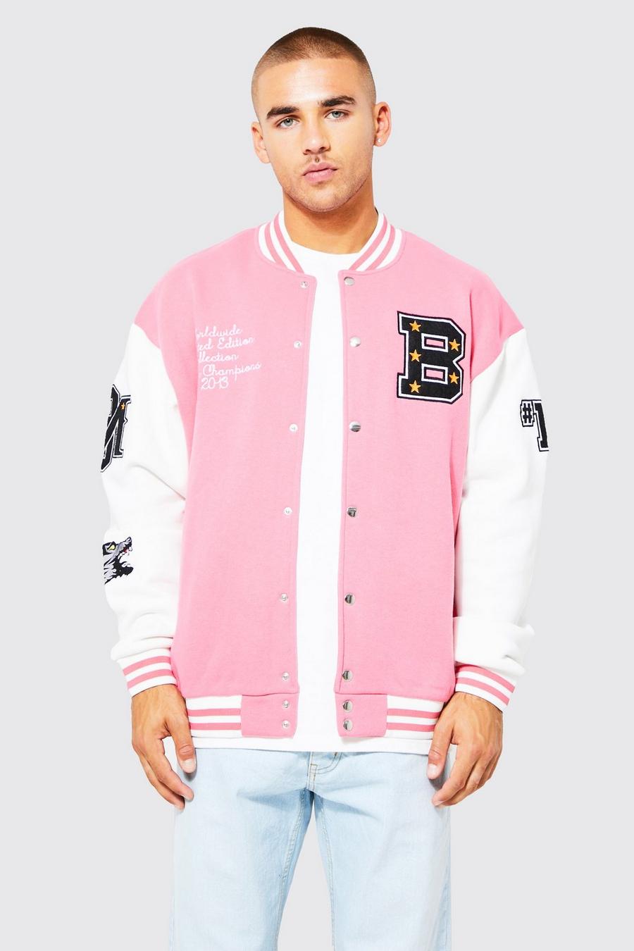 Pink rosa Wolf Sports Rib Varsity Jacket