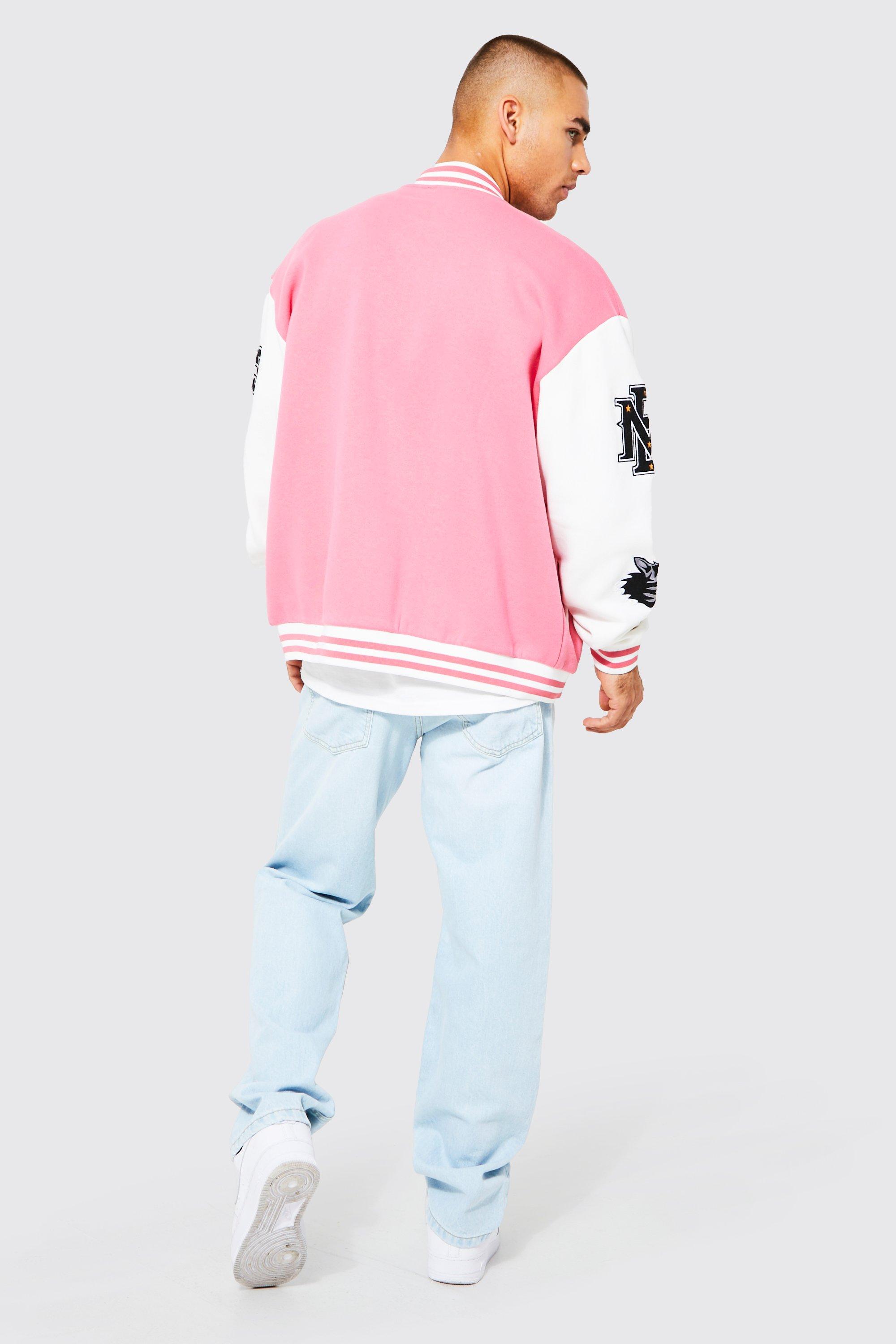 Mens pink varsity jacket best sale