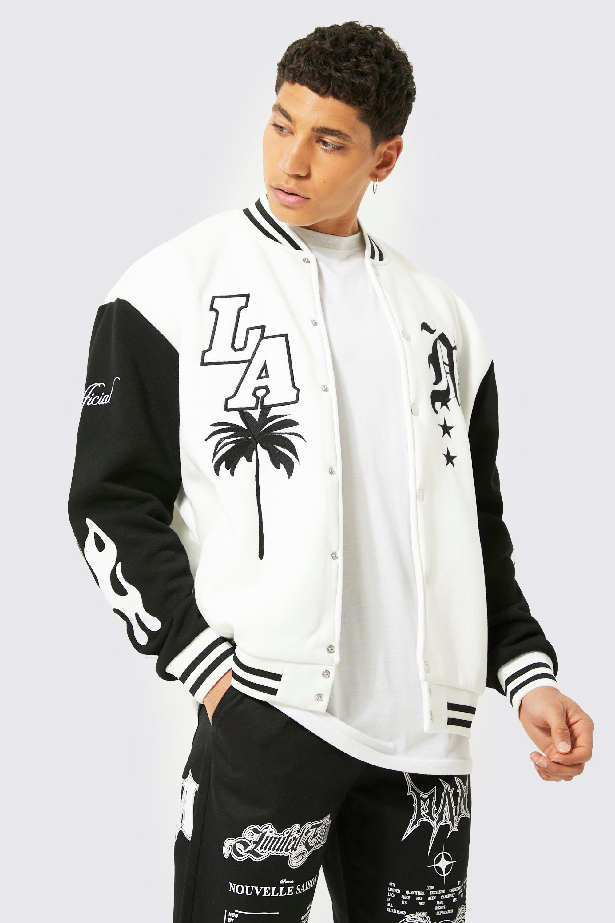 Men's La Badge Jersey Varsity Bomber Jacket