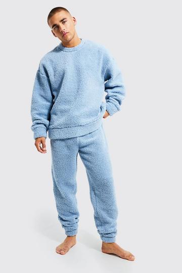 Blue Borg Oversized Sweater And Cuffed Sweatpant Loungewear Set