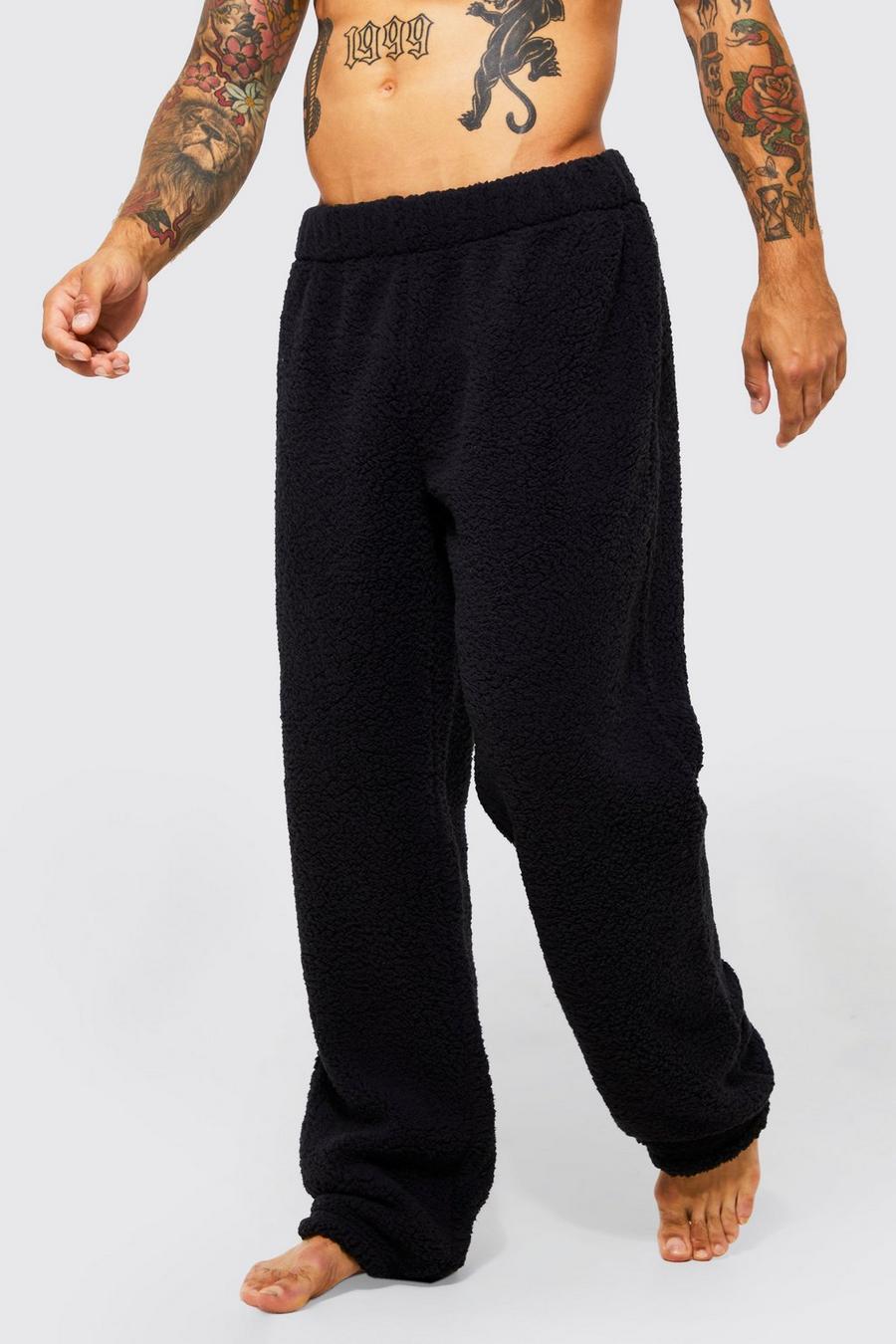 Borg Loungewear-Jogginghose mit weitem Bein, Black image number 1