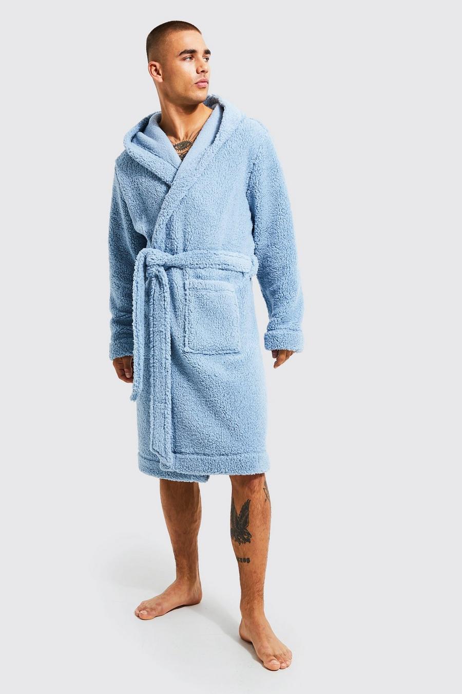 Robe de chambre à capuche en faux mouton, Blue image number 1