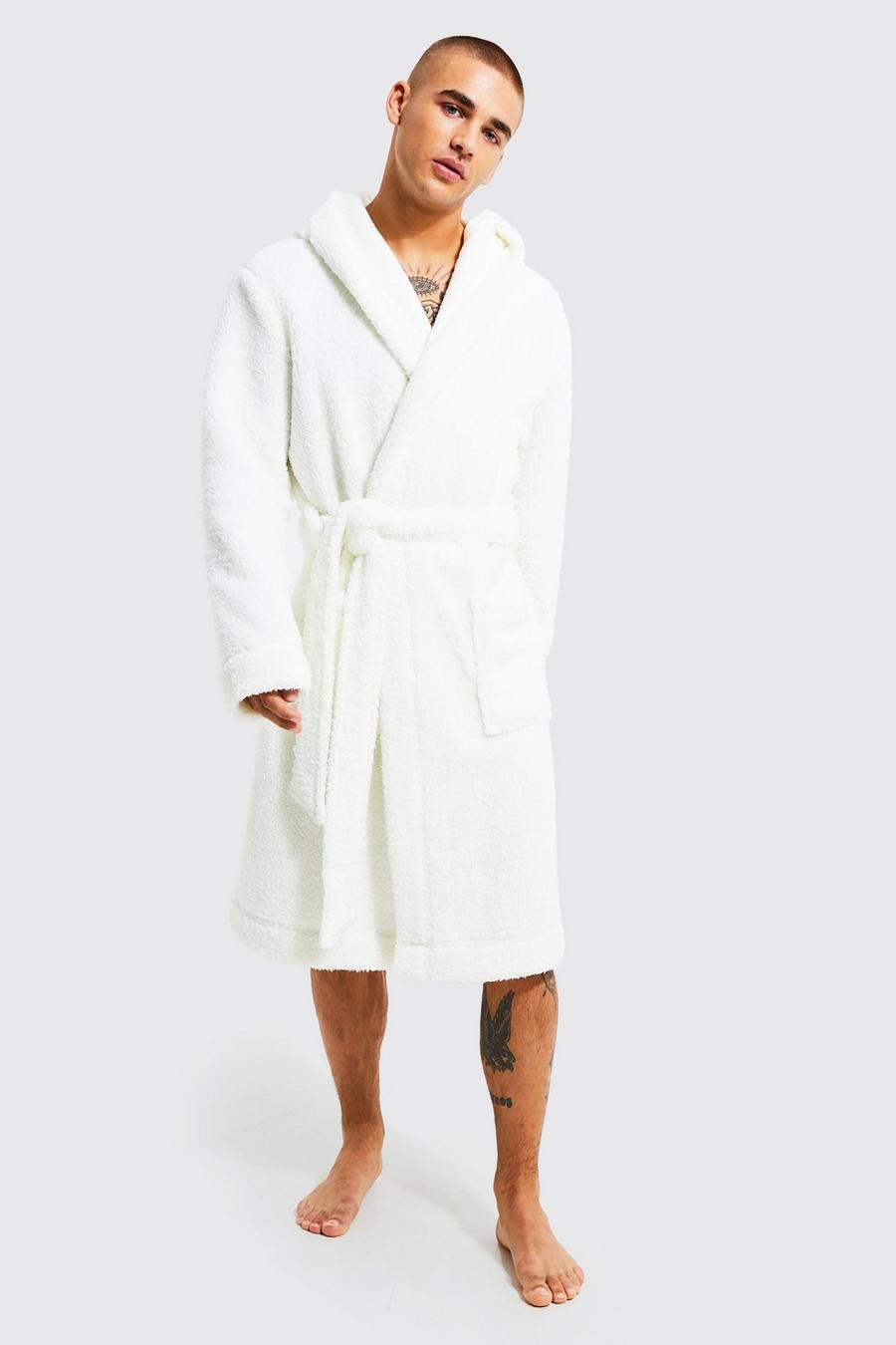 Ecru Borg Hooded Dressing Gown image number 1